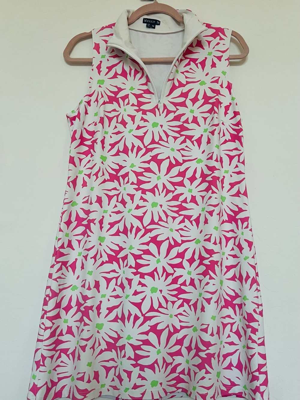 Melly M Pink and White Floral Sleeveless Mini Dress with Lime Accents